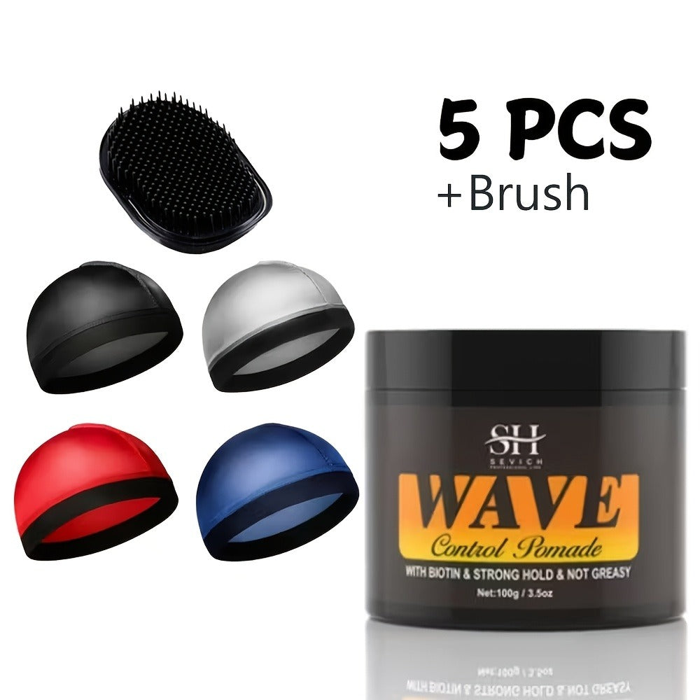 Wave Pomade Set for Men 360 Waves, Glycerin Formula Silky Shine, 4-Piece or 5-Piece Bundle with Silky Durag & Wave Brush — im