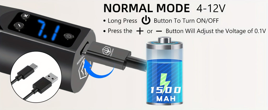 Tattoo Machine Kit POSEIDON TK035 Wireless Rotary Pen with LCD, 1500mAh Battery, 20 Cartridges and Practice Supplies — image 