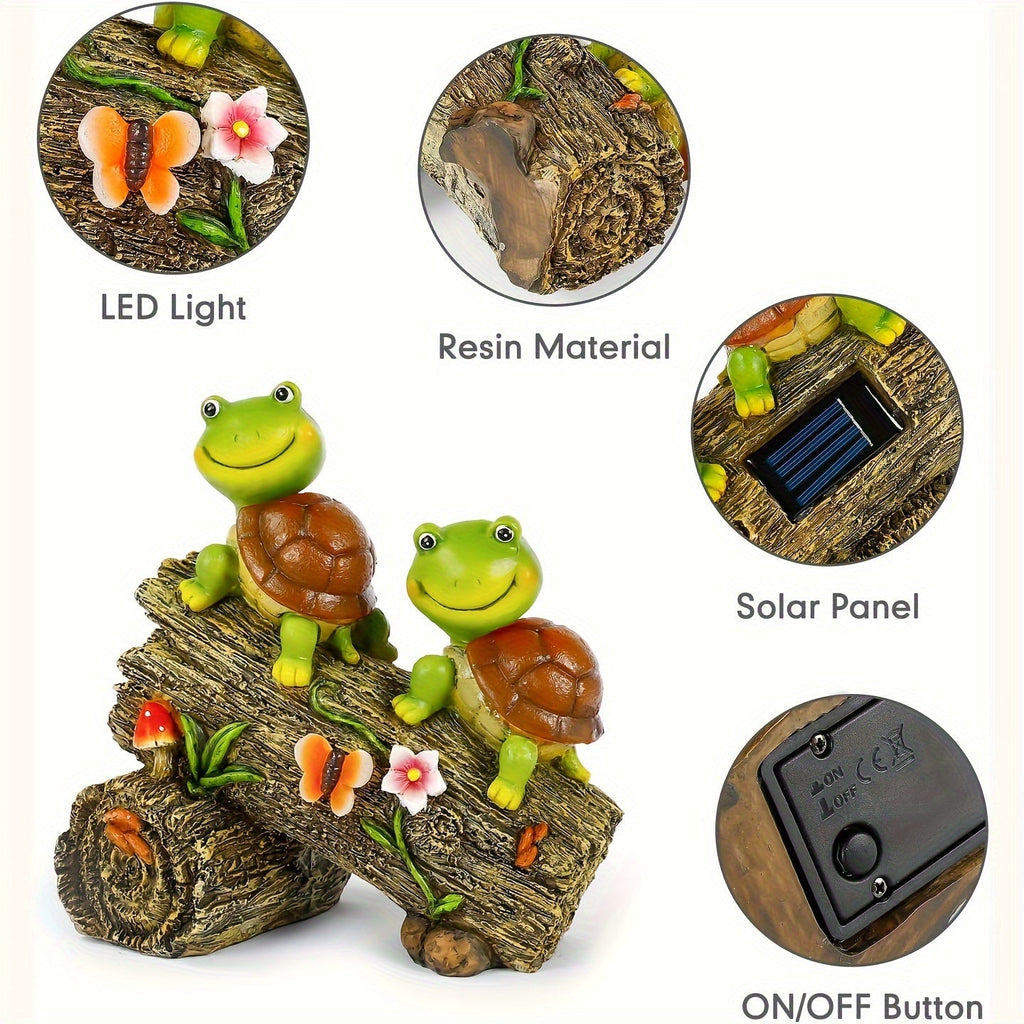 Solar Garden Turtle Statue with 4 LED Lights IP44 Waterproof Resin Frog Face Turtle Figurine Outdoor Decor for Patio Lawn Yar