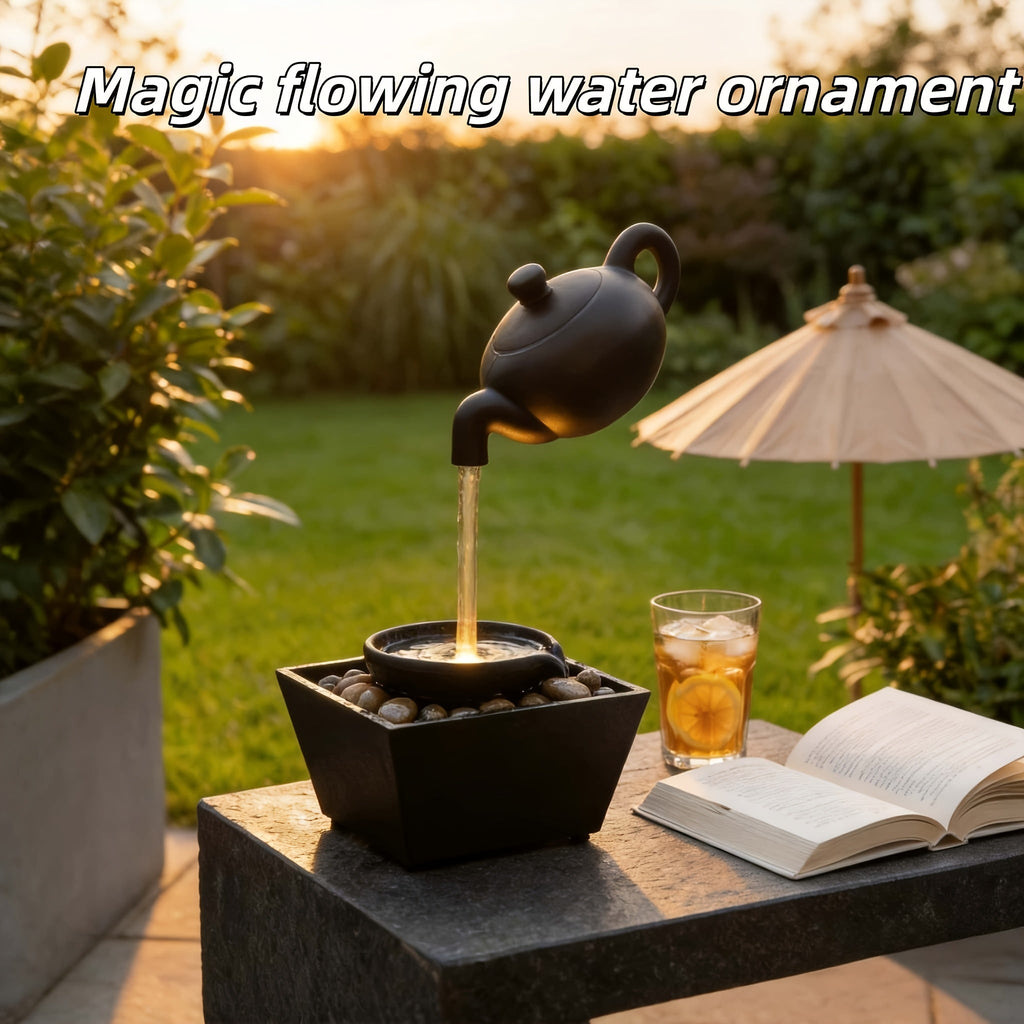 Garden Fountain Ornament – Floating Teapot Water Flow Sculpture, Zen Courtyard Decor for Yard, Patio & Home, Unique Housewarm