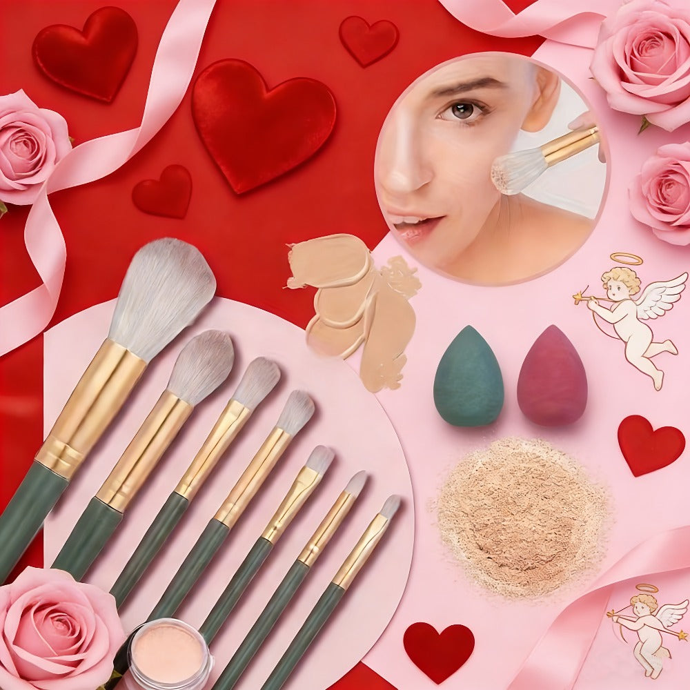 Full Face Makeup Gift Set for Women, Foundation, 18-Color Eyeshadow Palette, Coral Lipstick & Eyebrow Pencil — image 2