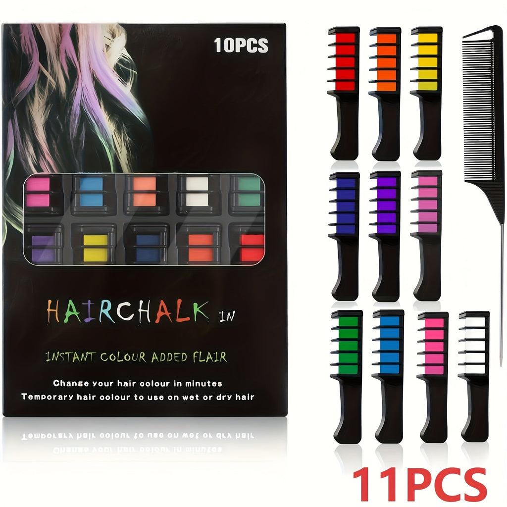 Temporary Hair Chalk Comb Set 11pcs 10 Colors Hair Dye for Bath Time, Home Spa and Personal Care — image 12