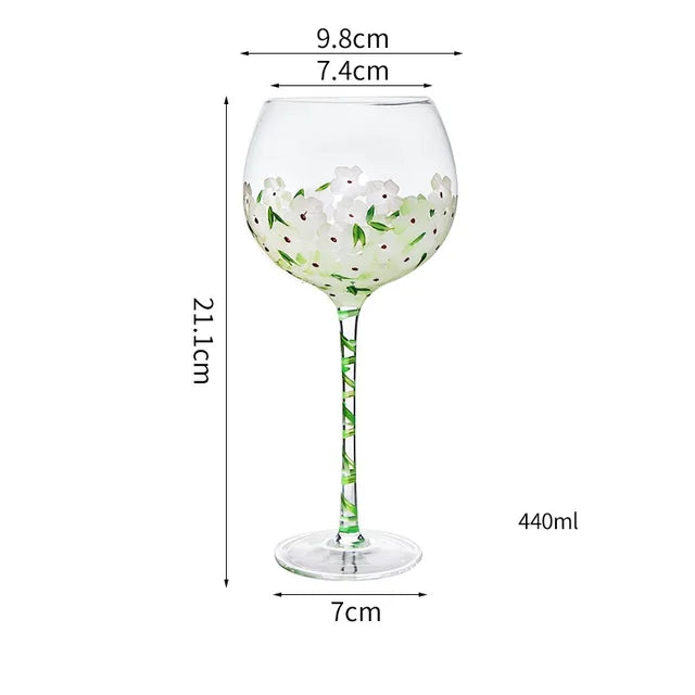 1 Piece Hand Painted Glass Goblet Cup Creative Red Wine Glasses Cup Flower Painted Stemware for Wedding Party Events - V.I.P Digital Presence