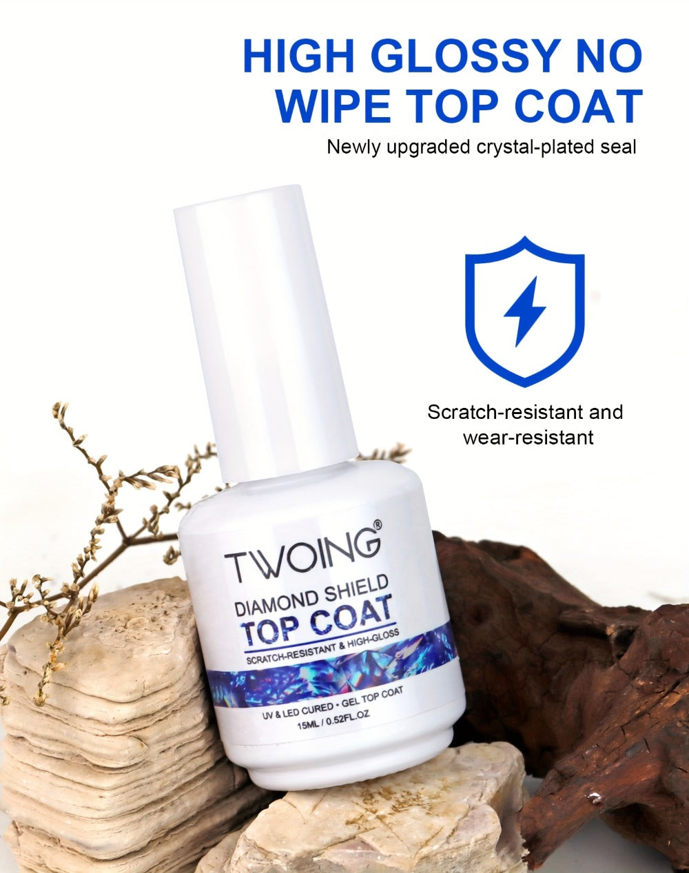 No-Wipe Gel Top Coat 2-Pack Diamond Shine High Gloss – LED Soak-Off Nail Sealer, Long-Lasting Scratch-Resistant Crystal Clear