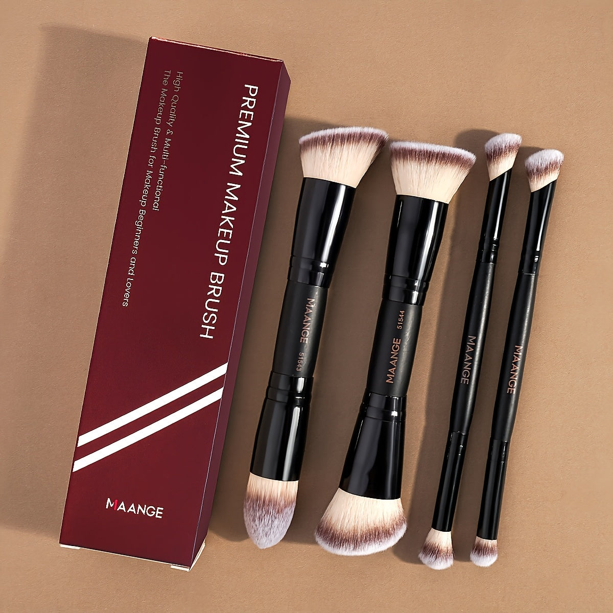 Makeup Brush Set, 4-Piece Double-Ended Travel Collection with Eight Brush Heads in Black-Beige or Black-Gold — image 20