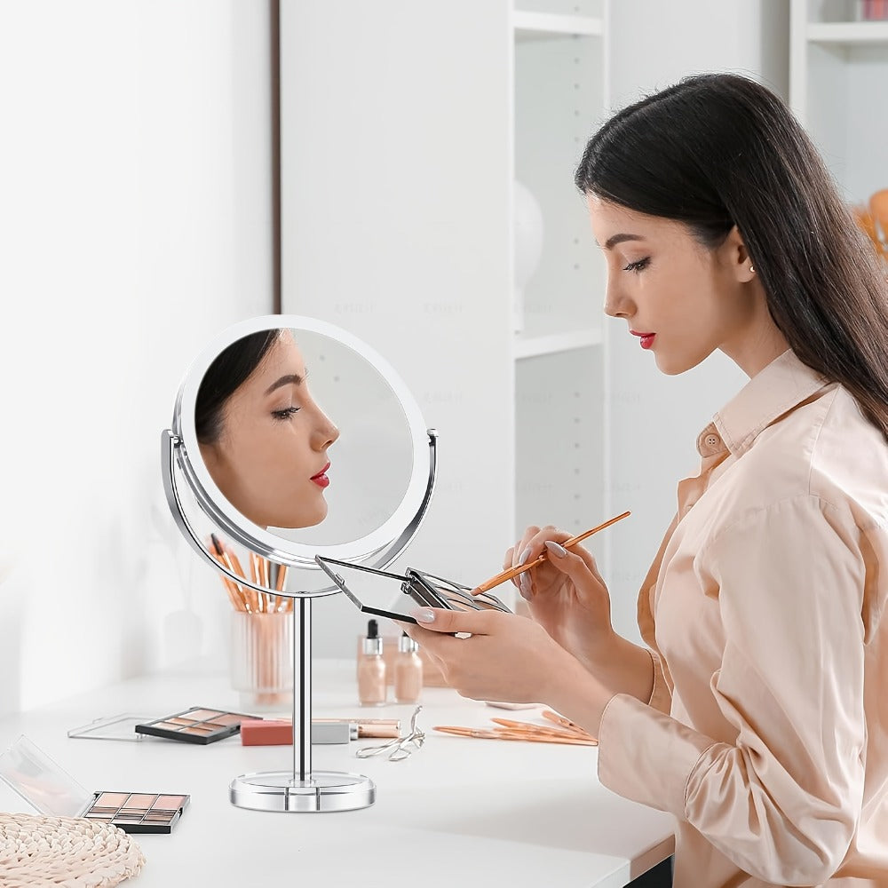 Makeup Mirror Dual-Sided 1X and 30X Round Chrome-Finish Stand with 360° Rotation and Detachable Frame — image 7