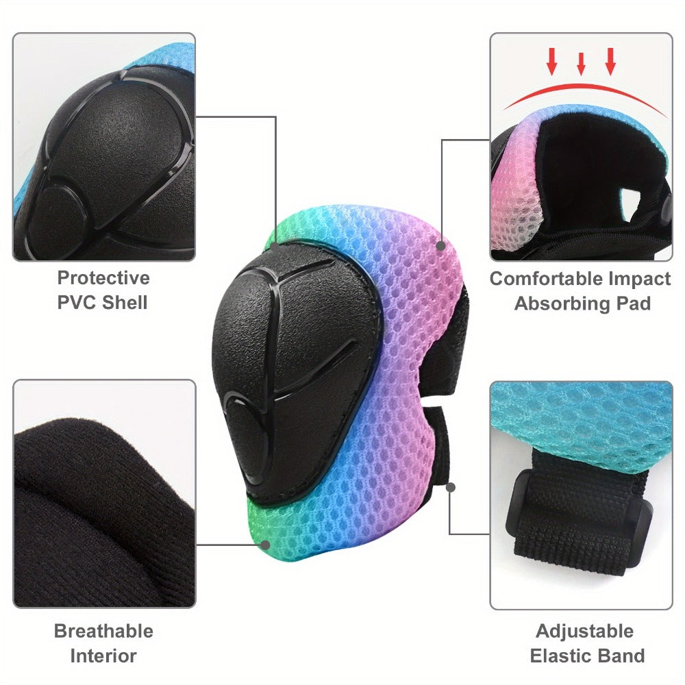 Kids Gradient Color Bike Helmet & Gear Set for Ages 5+ Boys Girls Helmet Knee Elbow Pads for Cycling Skating Scooter Sports S