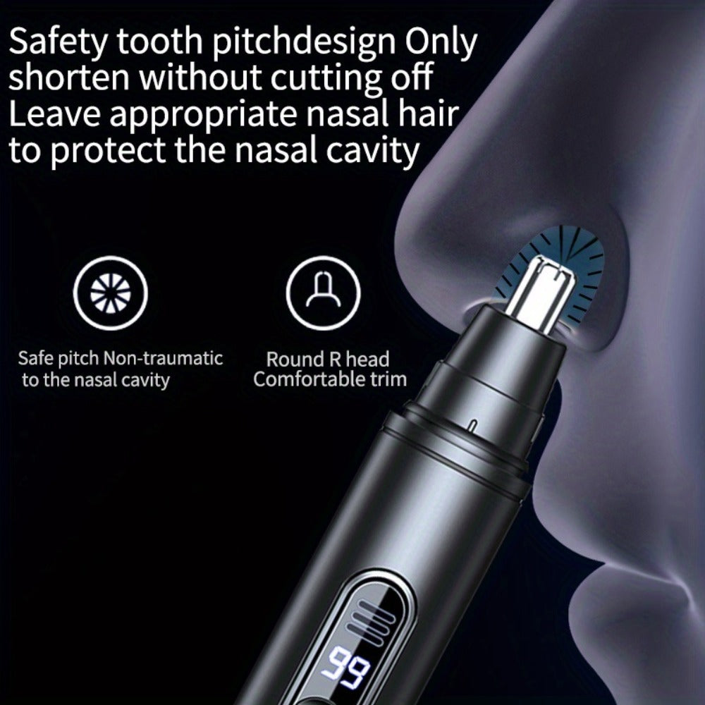 Nose Hair Trimmer Electric Painless 3-in-1 USB Rechargeable with LED Display – Trims Nose Ear Hair Eyebrows Waterproof Groomi