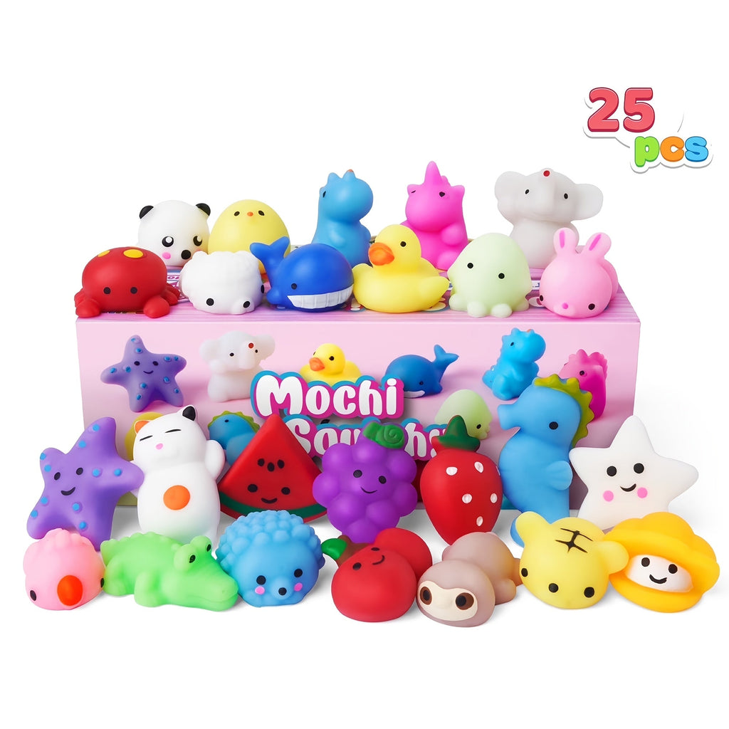 25-Piece Mini Mochi-Style Squishy Toy Set with Assorted Animal and Fruit Shapes from 1 to 1.38 Inches — image 10