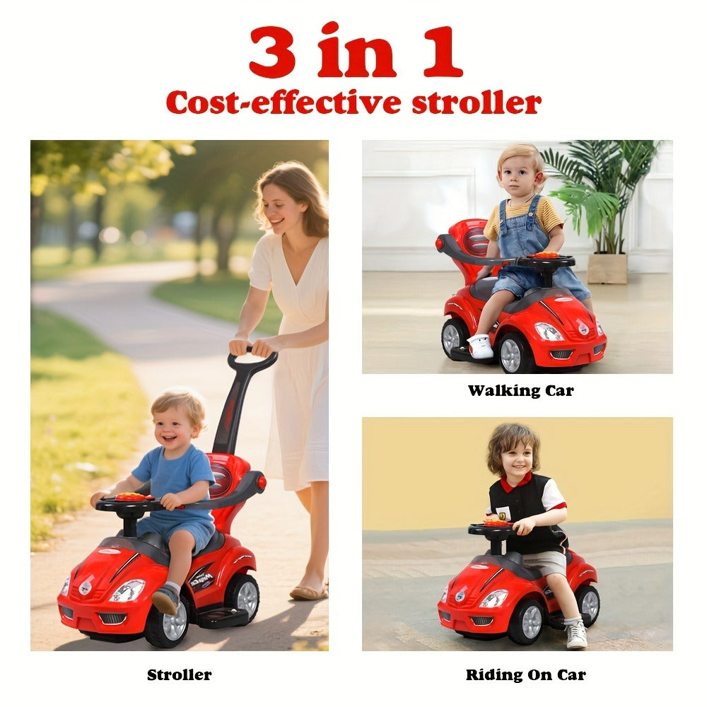 3-in-1 Toddler Push Ride & Walker Car, Baby Ride-On Toy with Guardrail, Music & Under-Seat Storage for Ages 18-36 Months — im