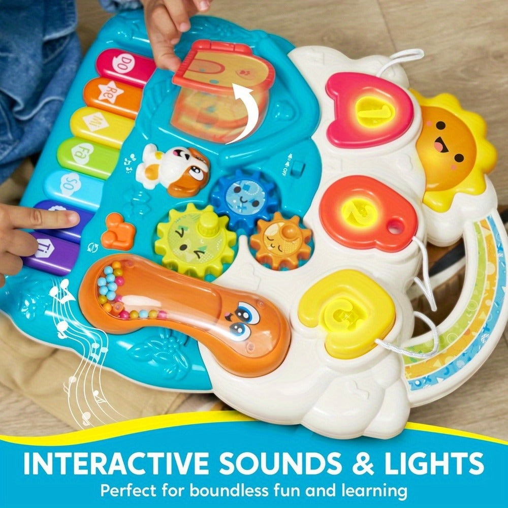 Sit to Stand Baby Push Walker 2-in-1 Adjustable Speed Learning Walker Detachable Play Panel 7-Mode Piano Light-Up Buttons Sou