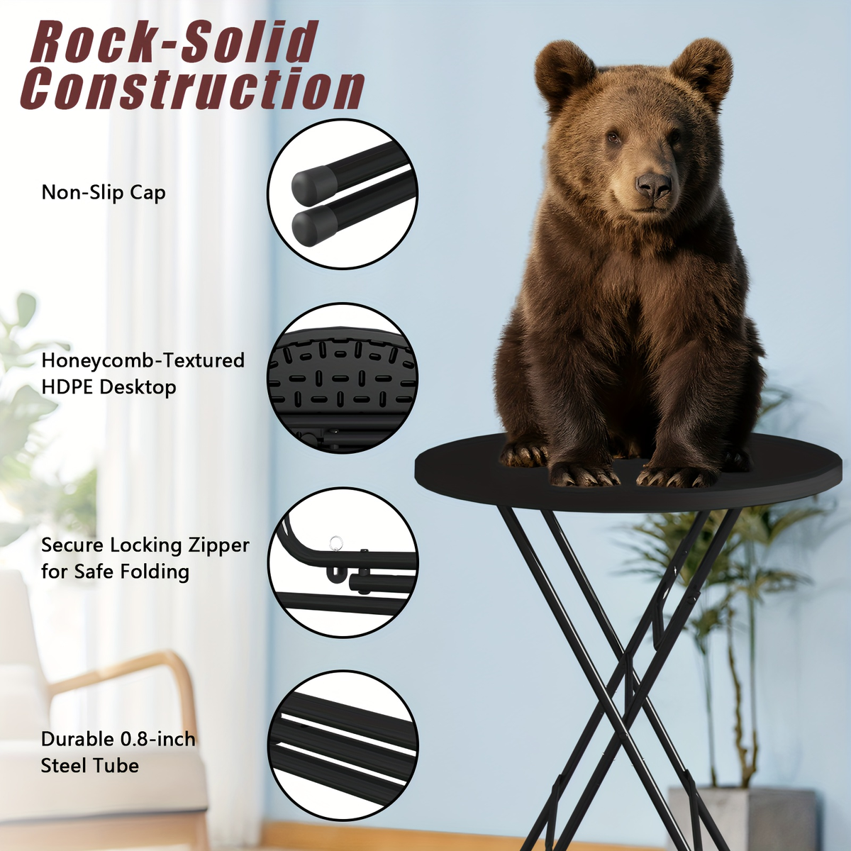 Round Bar-Height Folding Table with 31.5-Inch Top in Black or Black-and-White Two-Piece Set — image 14