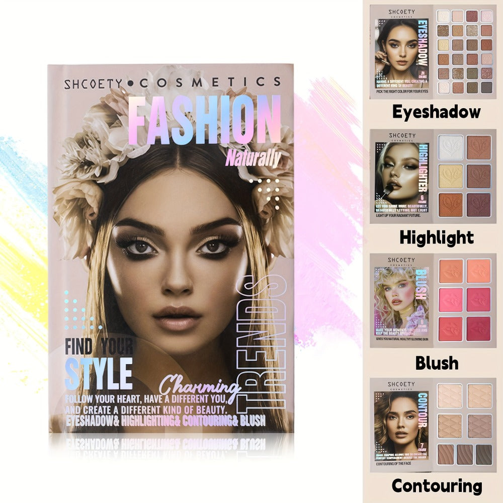 3-in-1 Eyeshadow Blush Highlighter Palette Loose Powder Book-Style Folding Compact Buildable, for Makeup, Travel and Everyday