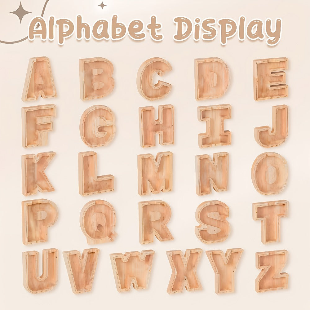 Wooden Alphabet Letter Piggy Bank – Personalized Coin Bank for Kids Boys & Girls | Cute Money Saving Box Birthday Gift for Ch