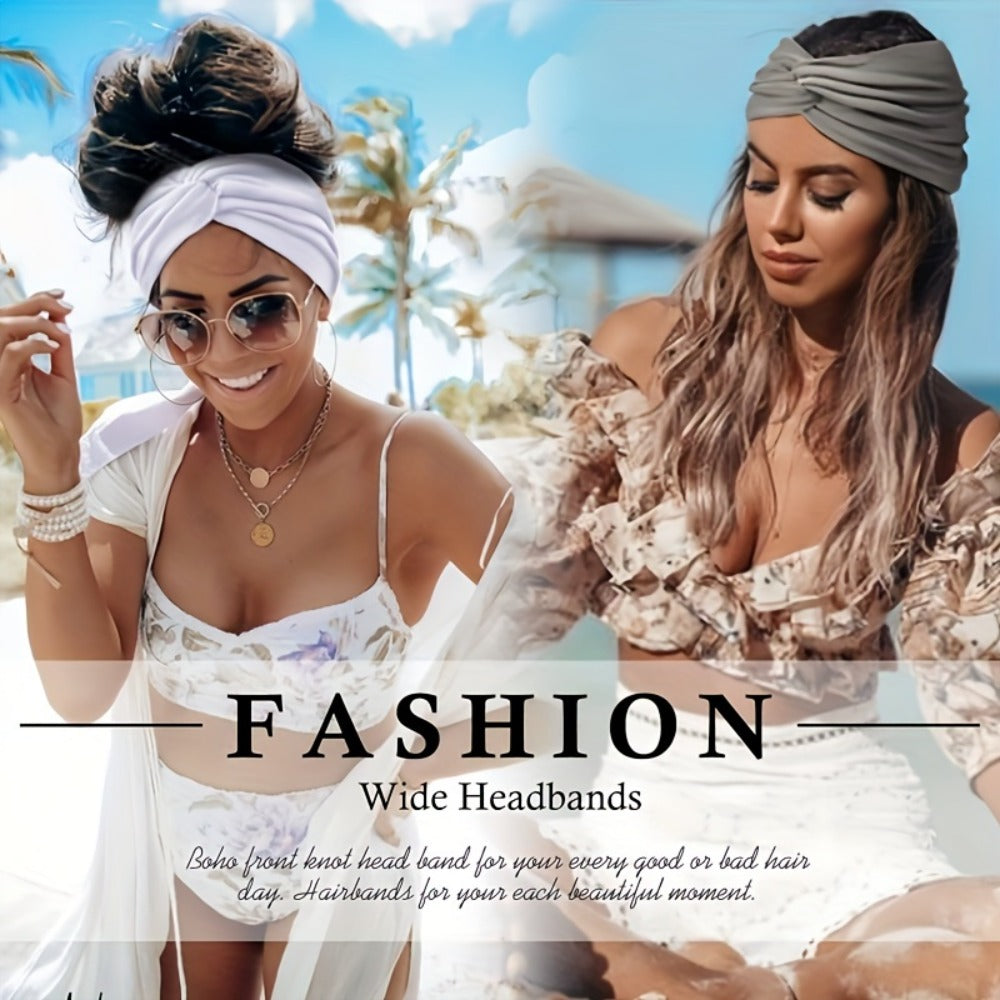 Stretchy Headbands 20 Pack for Women & Men – Soft Sweat-Wicking Non-Slip Elastic Turban Knot Hair Wraps Breathable Solid Colo
