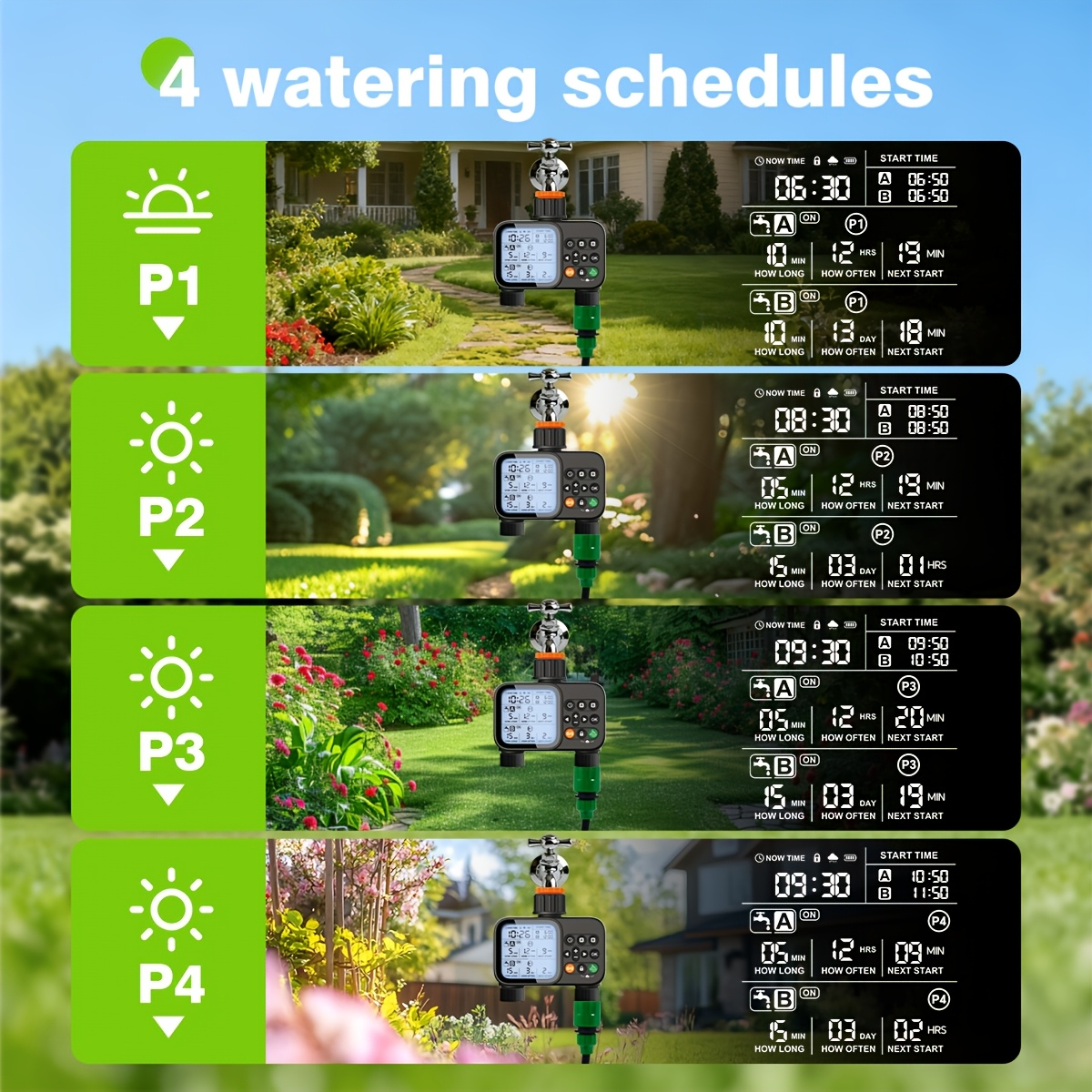 Automatic Drip Irrigation Timer Smart Garden Watering Controller 2-Zone, for Garden, Lawn and Yard Watering — image 8