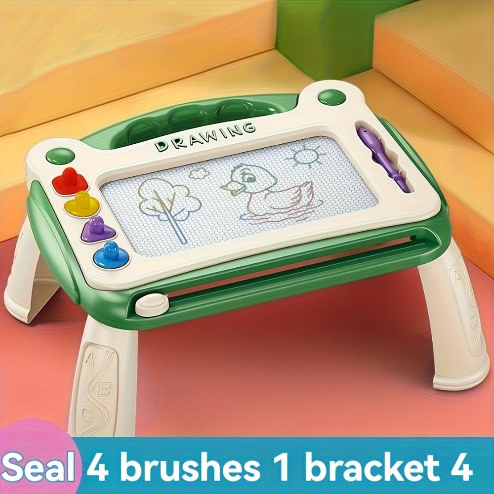Kids Magnetic Drawing Board with Four Shape Stamps, Slide Eraser, Folding Legs and Blue, Green or Pink Options — image 5