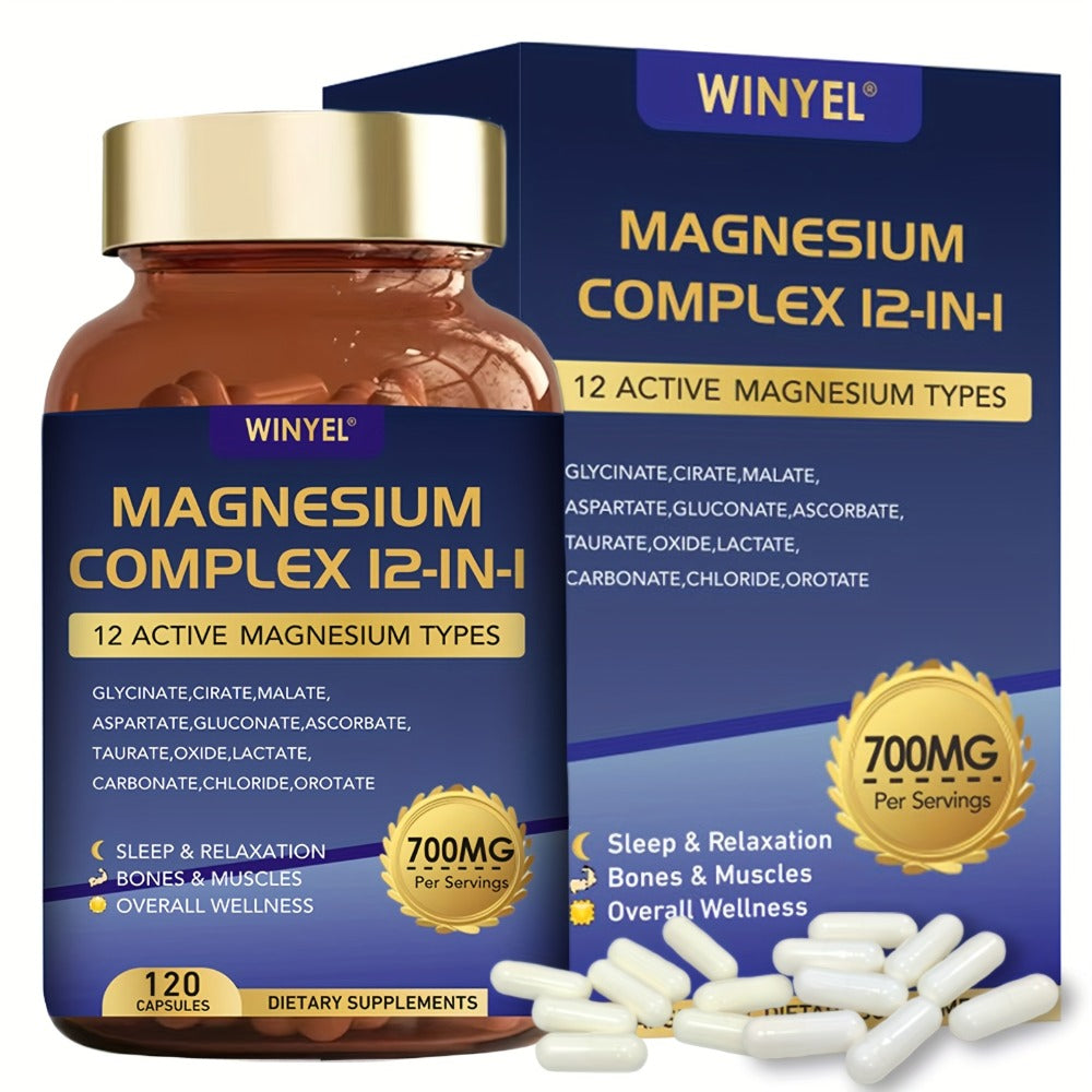 Magnesium Complex 700mg 12-in-1 120 Capsules with Glycinate, Citrate, Malate & Taurine for Sleep — image 1