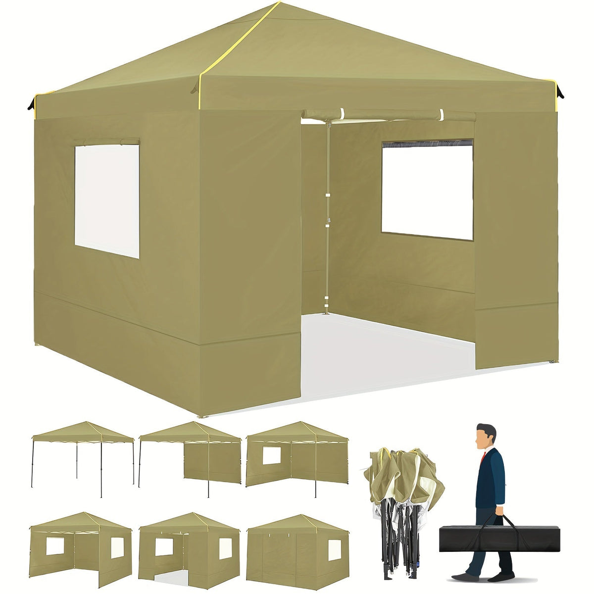 10x10ft Pop-Up Canopy Tent with Four Removable Sidewalls, Mesh Windows and Five Color Options — image 17