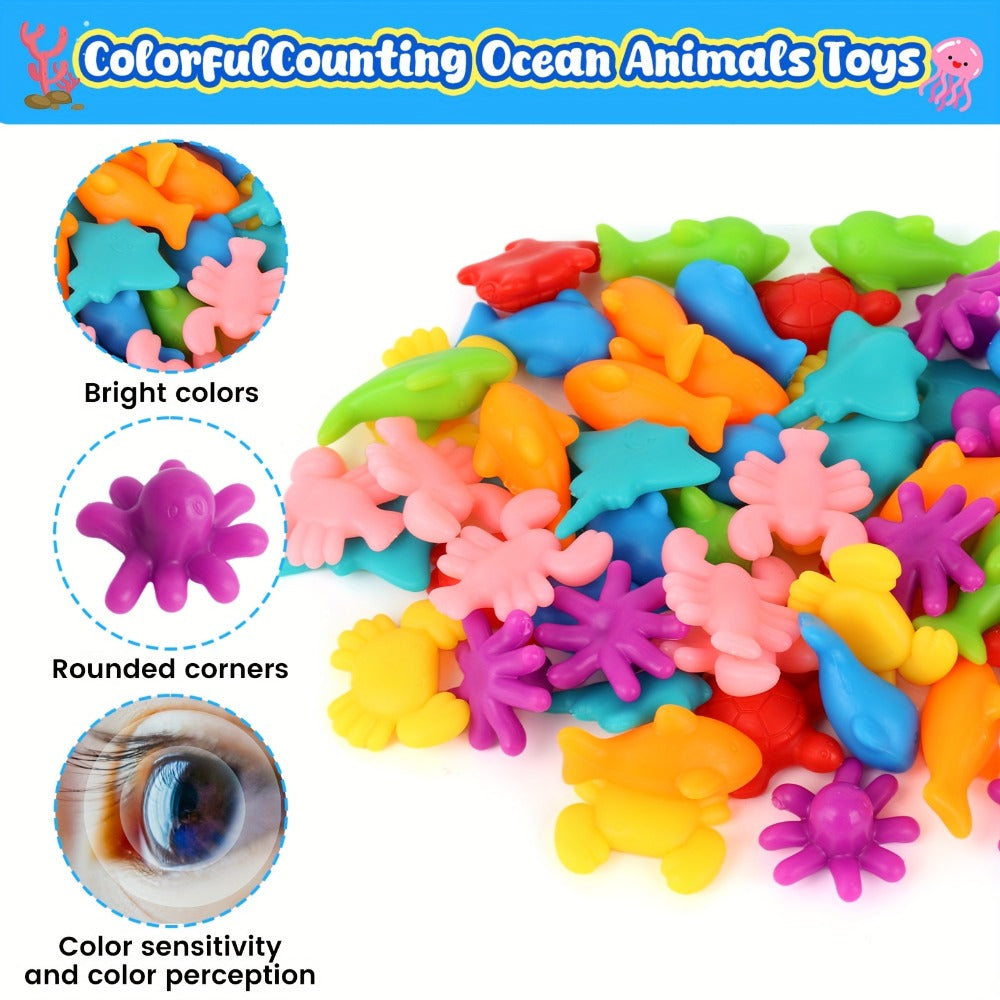 Ocean Animals Color Sorting Toy 64pcs with Sorting Bowl, Toddler Counting Matching Math Learning Activity — image 7