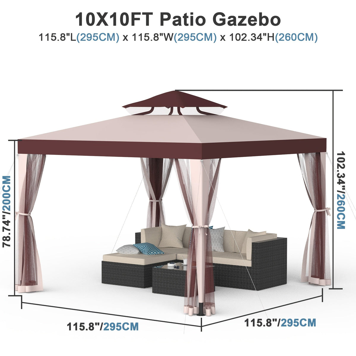 Gazebo with Mosquito Netting Steel Frame, Backyard Garden BBQ Party for Grilling, Camping and Outdoor Meals — image 3
