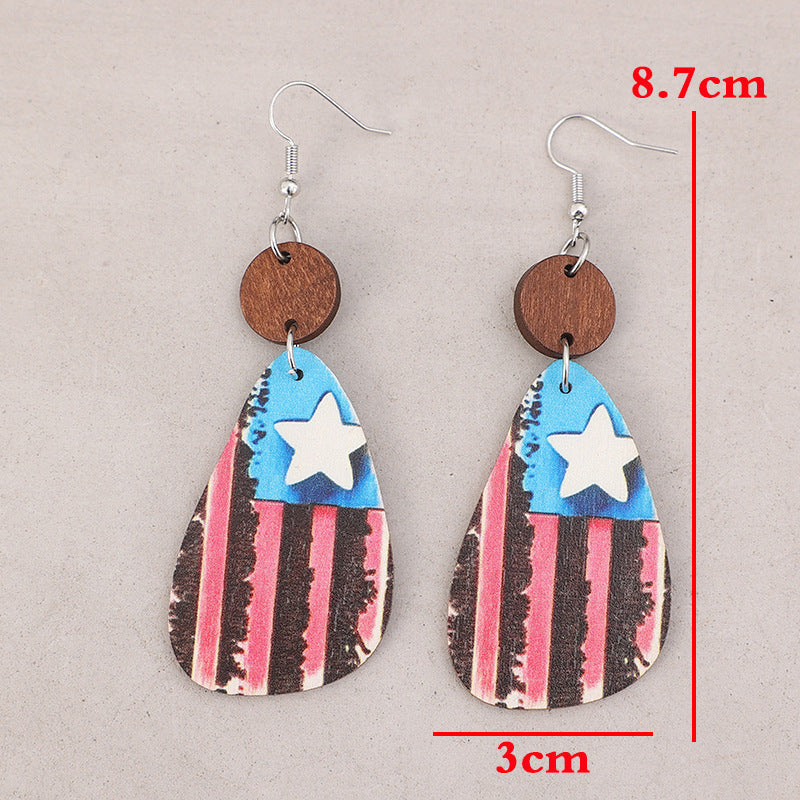 Star & Stripes Wooden Dangle Earrings