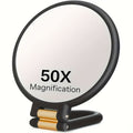Makeup Mirror Dual-Sided 1X and 50X Handheld Round Compact with Folding 360° Handle in Black or White — image 11