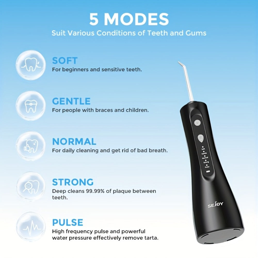 Water Flosser SEJOY Cordless Oral Irrigator with 300ml Tank, Five Modes, Five Nozzles, 1800mAh Battery and USB Charging — ima