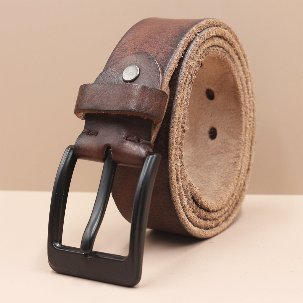 Korean Style Personality Top Layer Leather Pin Buckle Black Buttons Men's Leather Belt