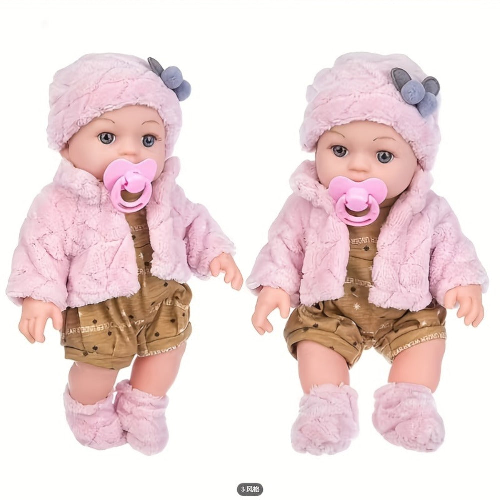 Pink Baby Doll with Open-Eye Face, Pacifier and Textured Outfit Across Three Checkout Style Labels — image 9