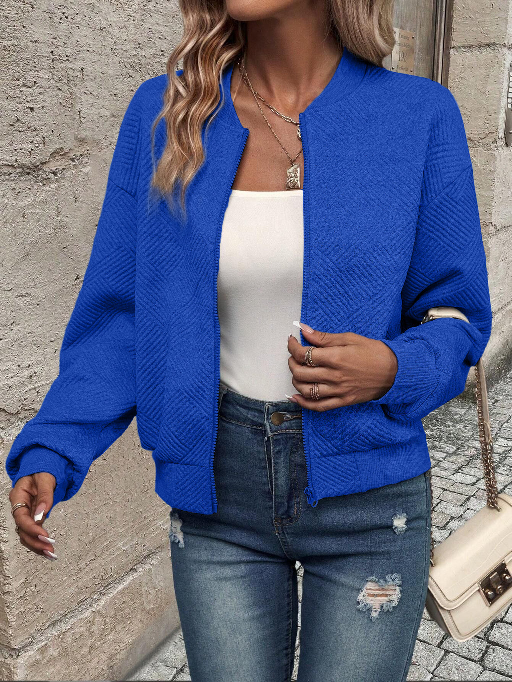 Solid Color Zipper Jacket Coat For Women
