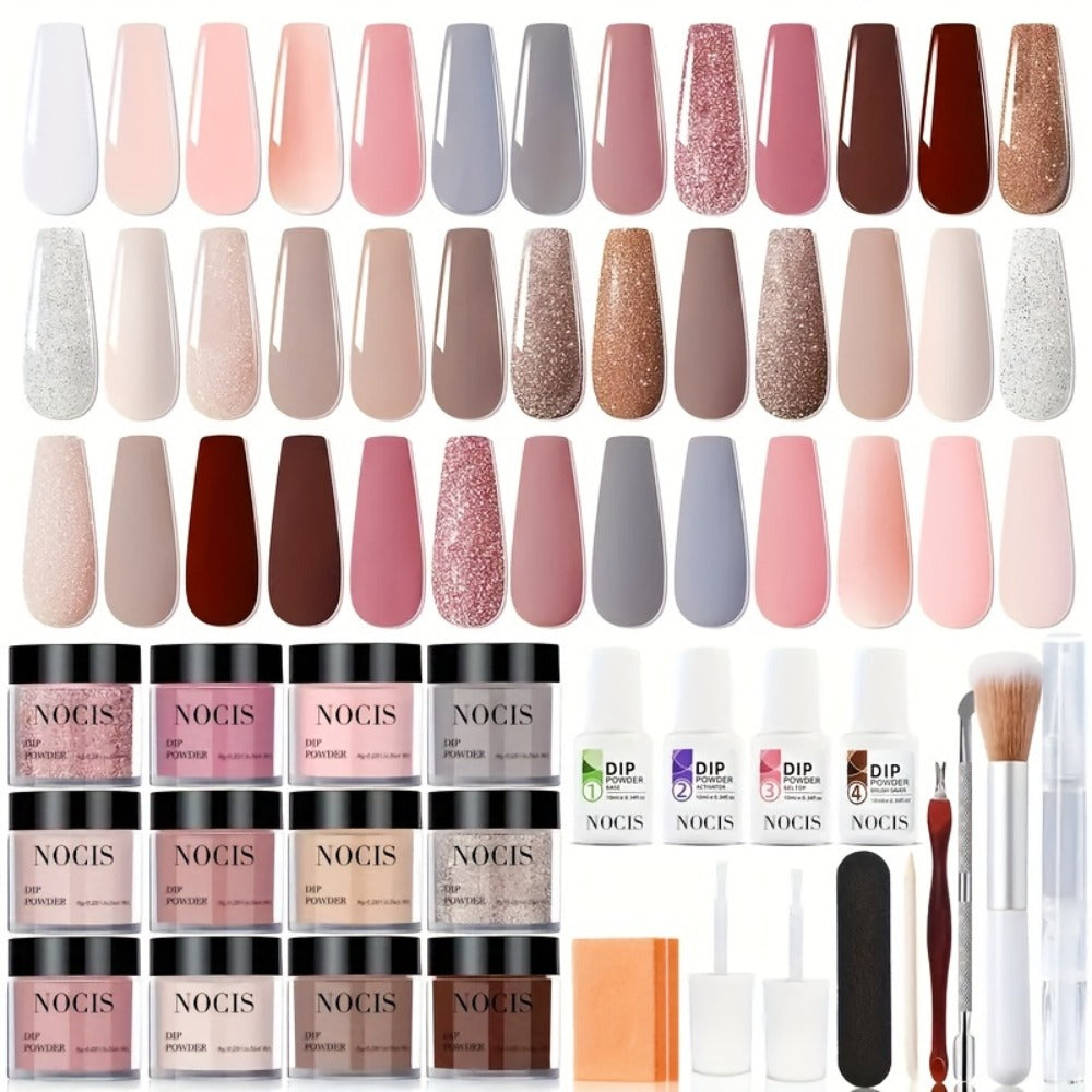 Sparkling Glitter Dip Powder Nail Set 33Pcs with Activator & Primer, 20 Colors No Lamp Needed for French — image 1