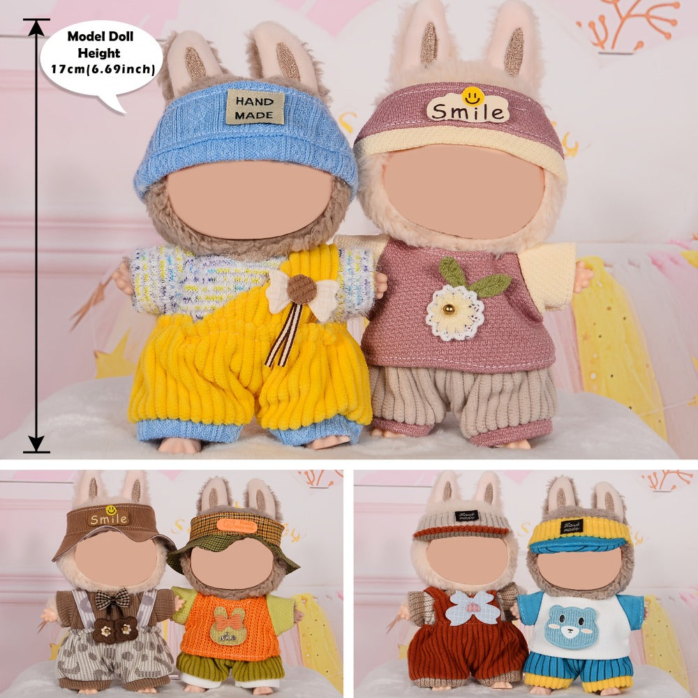Labubu Outfit Set 6 Pcs 3D Embroidery Doll Clothes for 17cm Plush Figures, Premium Fabric Fashion Clothing — image 2