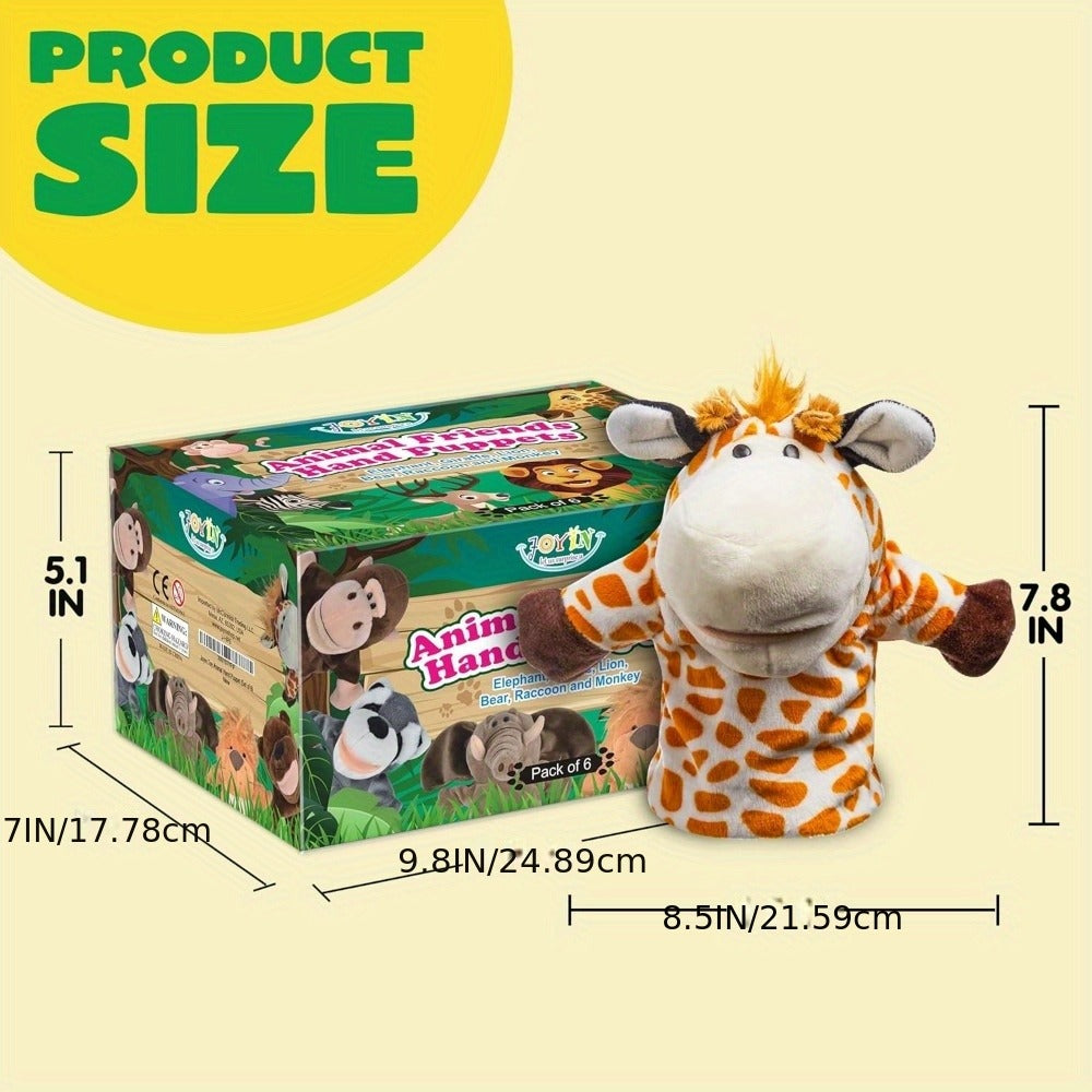 Six-Piece Zoo Animal Hand Puppet Set with Brown, Orange, Spotted and Gray Character Designs — image 7