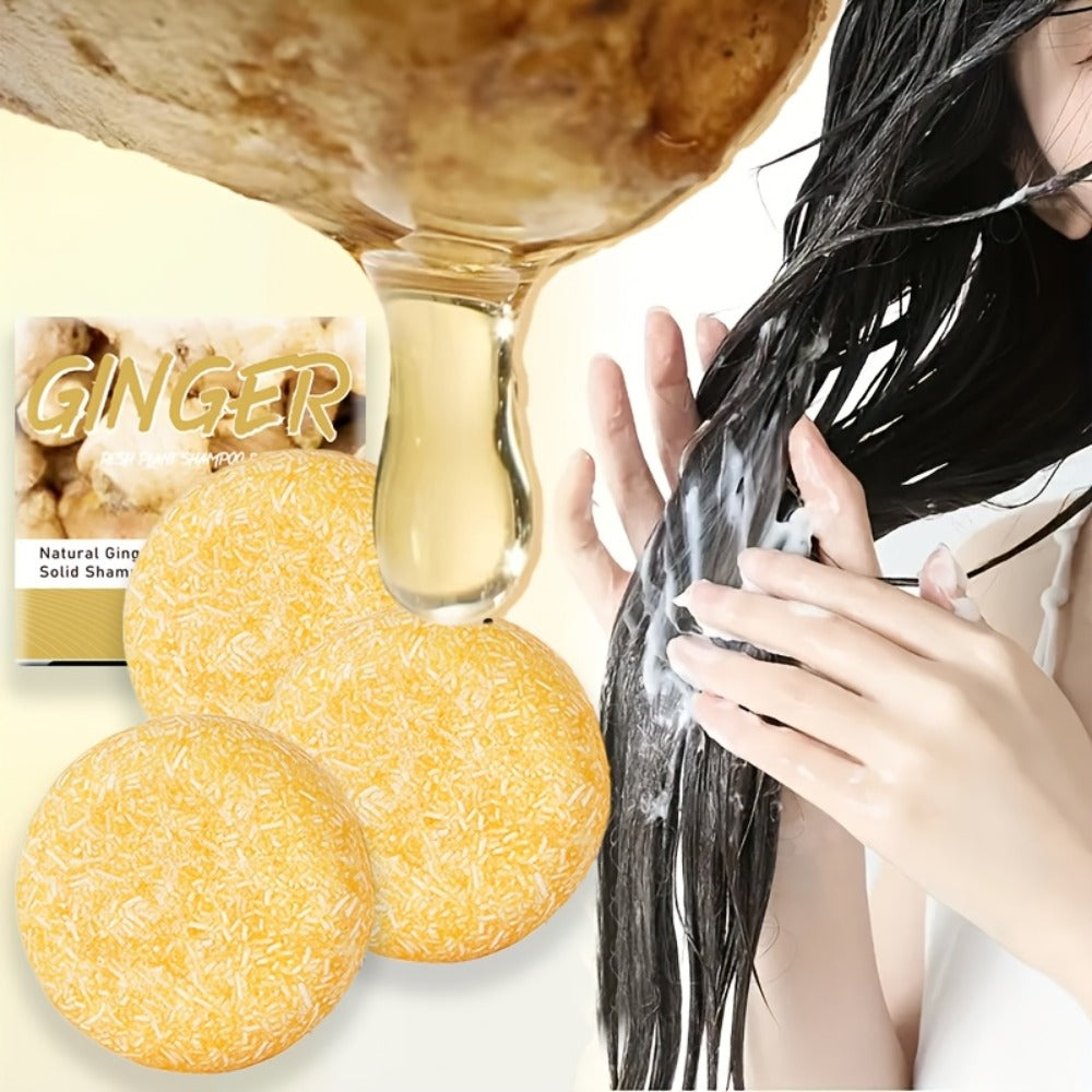 Ginger Shampoo Bar 3pcs × 60g – Natural Handmade Solid Shampoo Bar, Sulfate-Free, Paraben-Free & Vegan | Scalp Stimulating Gi