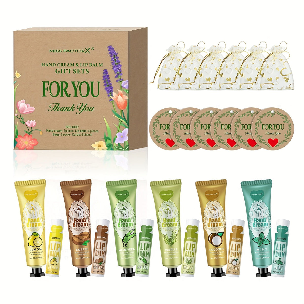 Bridal Shower Favor Set with 24 Hand Creams, Lip Balms, Thank You Cards and Heart Gift Bags — image 13