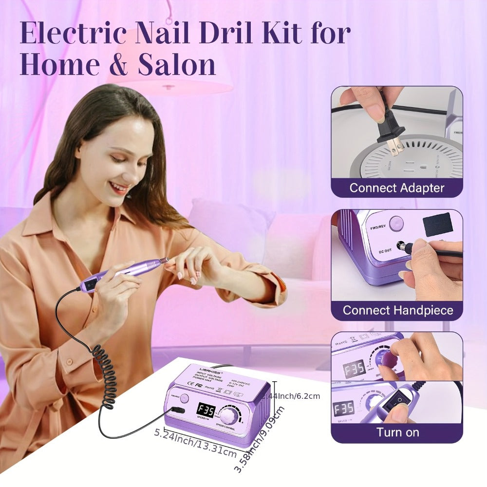 Nail Drill Kit 35000 RPM with 100 Sanding Bands Multiple Drill Bits Electric Nail File for Acrylic Gel Nails Manicure Pedicur