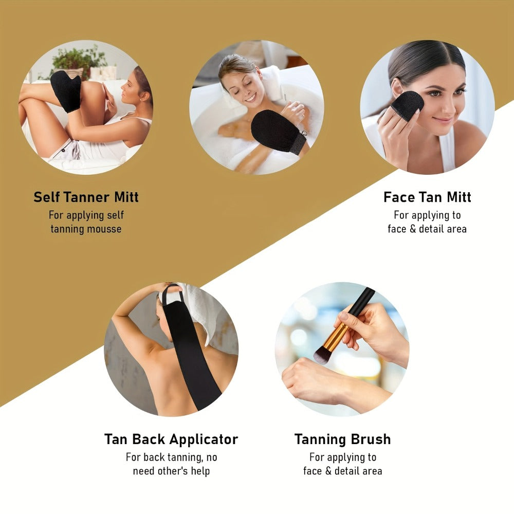 Sunless Tanning Mousse Kit 6-Piece Set with Mitt Applicator – Self Tanner Foam 1 Hour Fast Tan No Fake Smell — image 7