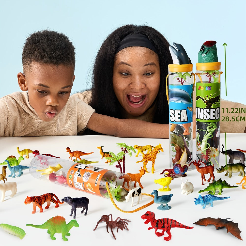 Animal Figures Toys for Kids 69pcs, 5-Set Nature World Mini Animal Figurines with Sensory Bin, Zoo — image 2