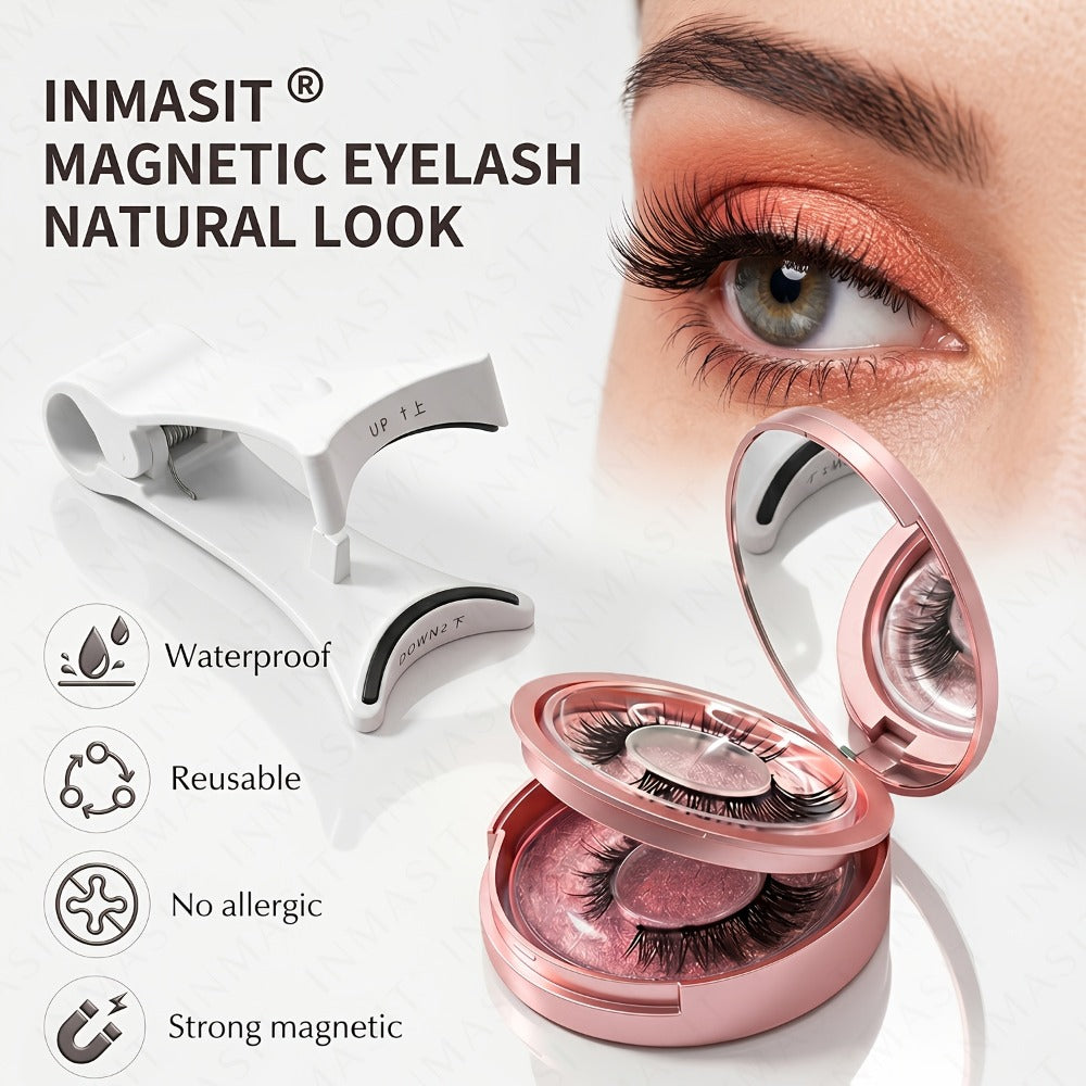 INMASIT Magnetic False Eyelashes Set with Round Storage Case and Applicator in Black or Pink — image 7