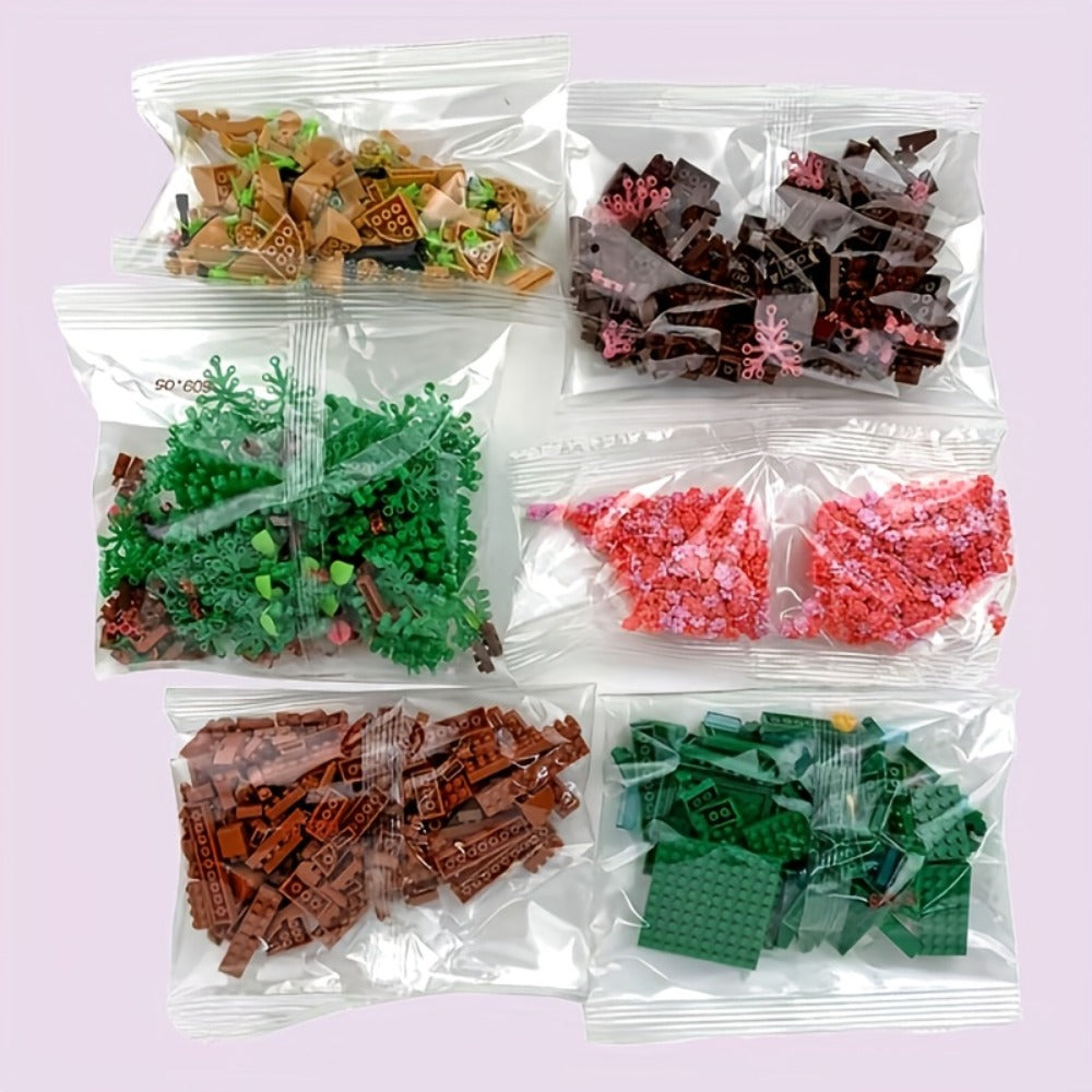 Building Block Set Cherry Blossom Tree House, 1020 or 2028 Micro Pieces with Pink Canopy and Base Display — image 10