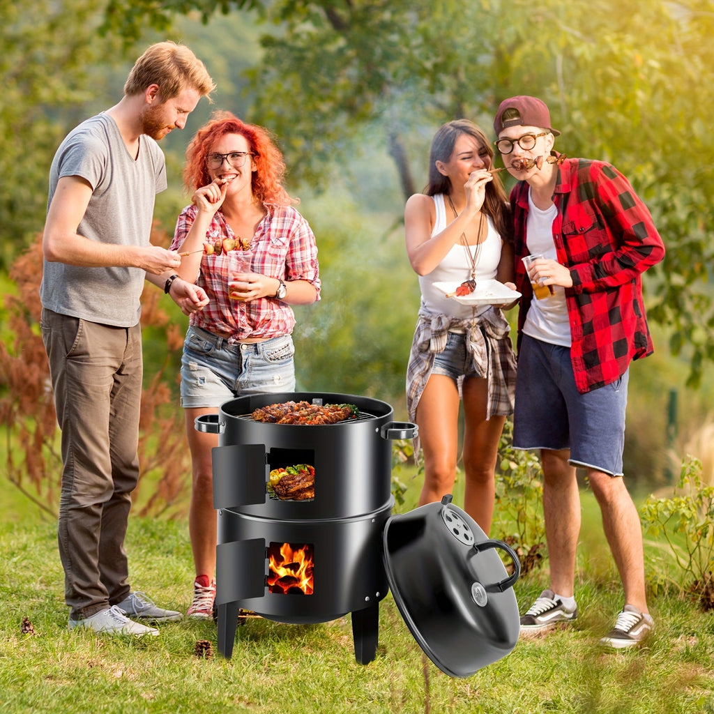 Charcoal Smoker Grill 16 Inch Vertical 3-Tier with Easy Temperature Control for Grilling, Camping and Outdoor Meals — image 5