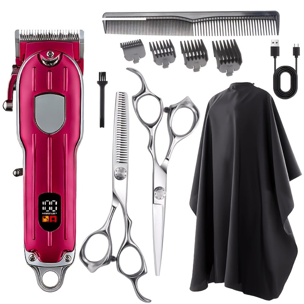 Barber Hair Clipper Kit for Men – USB Rechargeable Digital Size Adjustment, Complete Set with Scissors & 4 Limit Combs — imag