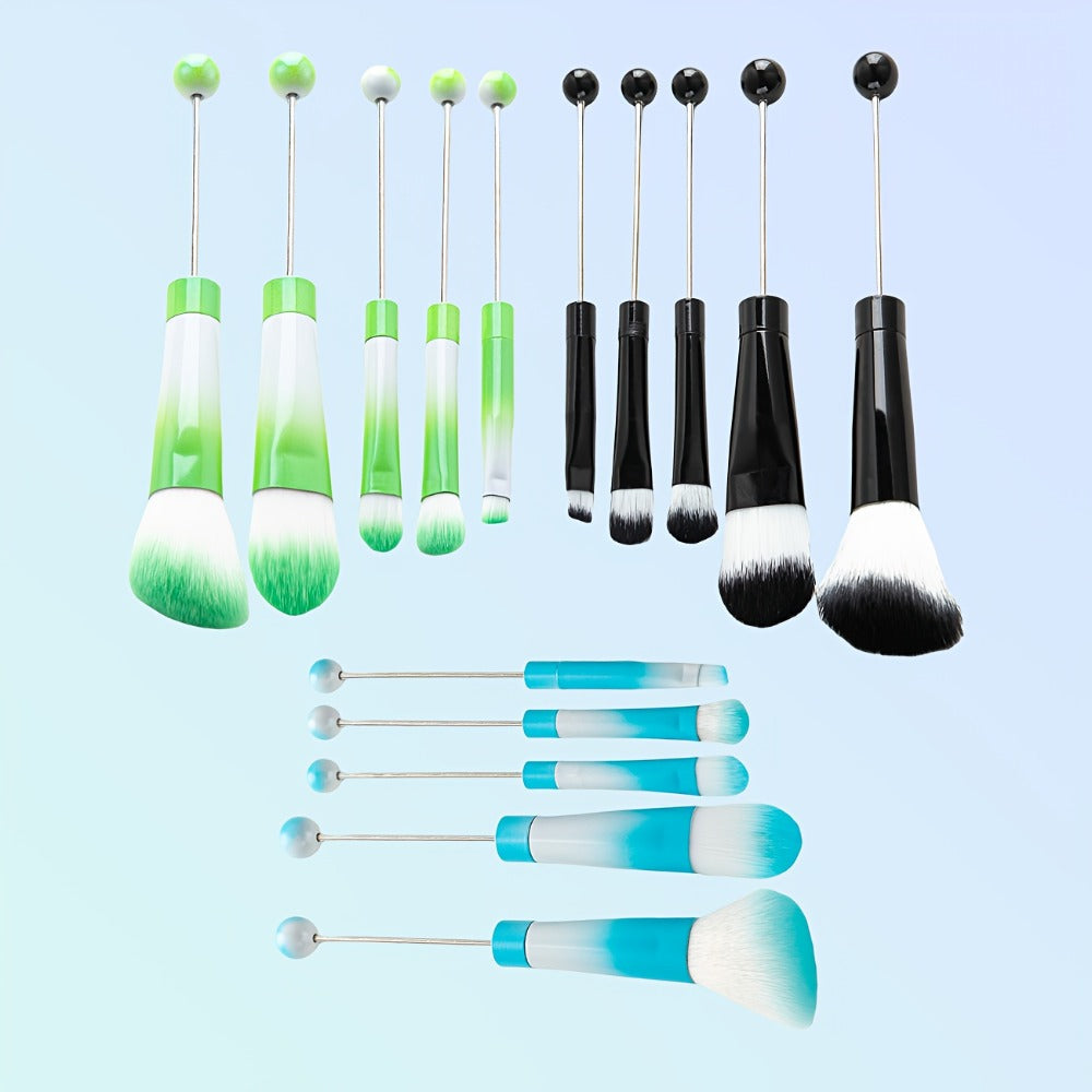 Makeup Brush Set, 15-Piece Bead-Ready Metal Handle Collection with Powder, Blush, Eyeshadow and Angled Brush Shapes — image 1