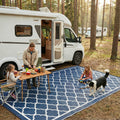 Outdoor Area Rug Waterproof Foldable Picnic Mat for Patio Balcony RV Camping Beach Garden – Blue Clover & Gray, Multiple Size
