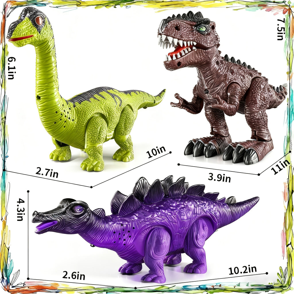 Electric Walking Dinosaur Toys Set of 3 with Sound, Light & Walking Functions, Interactive Moving Dino Toy Collection — image
