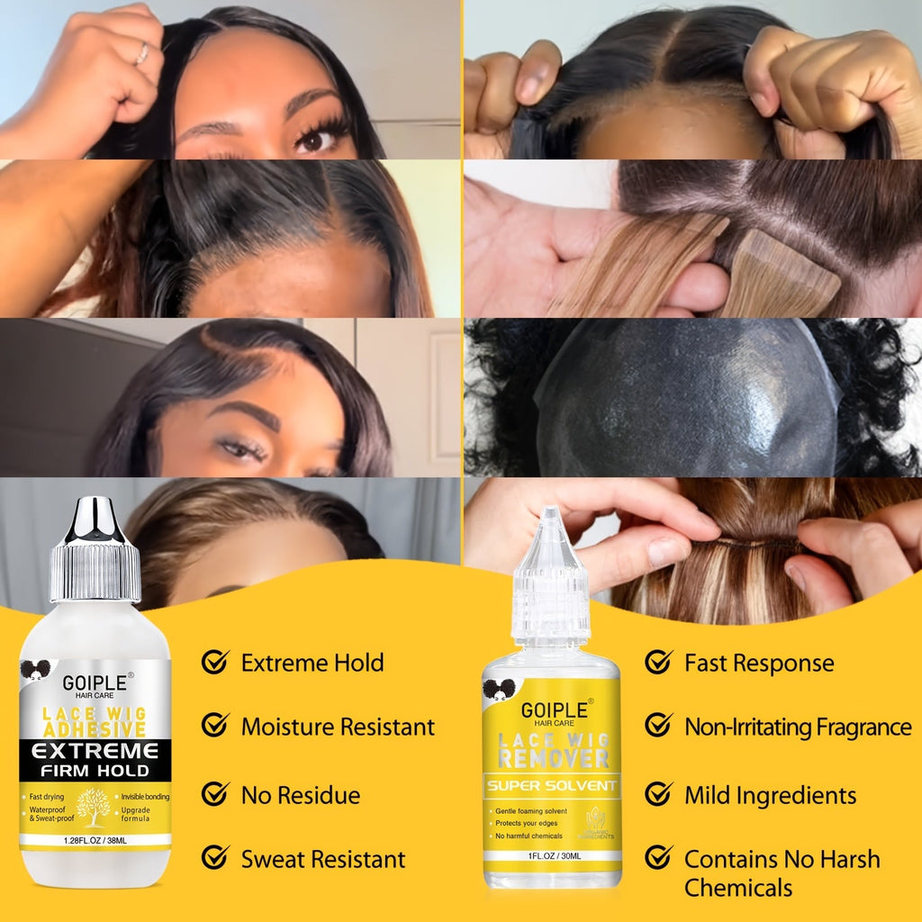 Wig Installation Kit in 9-Piece Glue or 14-Piece Styling Sets with Bands, Caps, Combs and Liquid Bottles — image 2