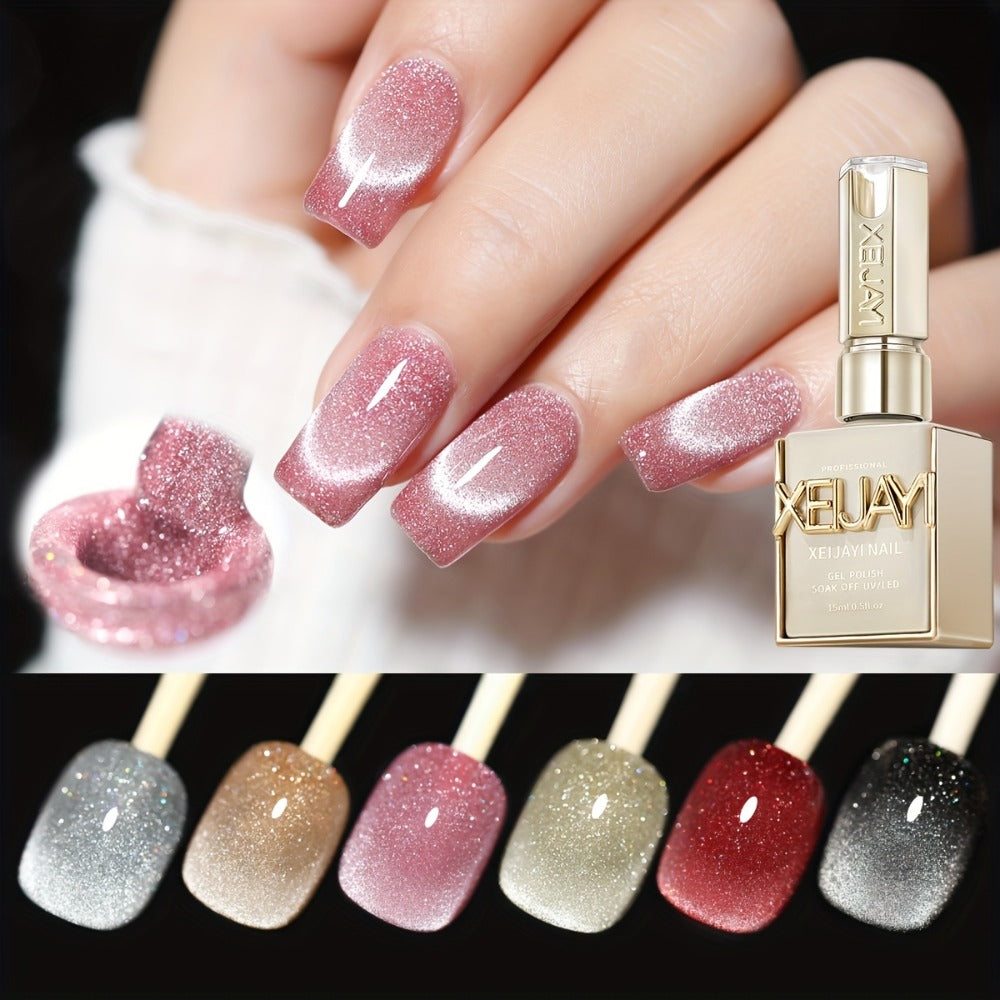 Gel Nail Polish Six-Color Magnetic Cat Eye Set with Sparkling Star and Rhinestone Effects for Nail Art — image 14