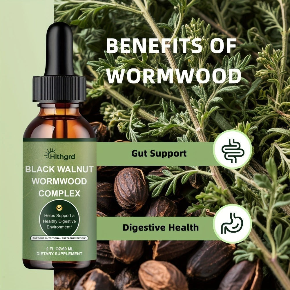 Wormwood Black Walnut Clove Liquid Drops, Herbal Gut Cleanse & Digestive Support Complex with Gentian Root & Tansy — image 4