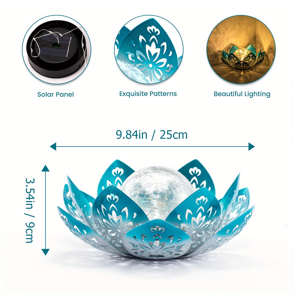 Solar Garden Light Lotus Flower with Cracked Glass Globe, IPX4 Rating and Three Color Options — image 1